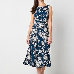 NWT Perceptions Women's Sleeveless Floral Puff Print Fit + Flare Midi Dress SZ M